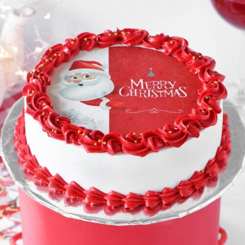 Red Velvet Christmas Photo Cake (Half Kg)